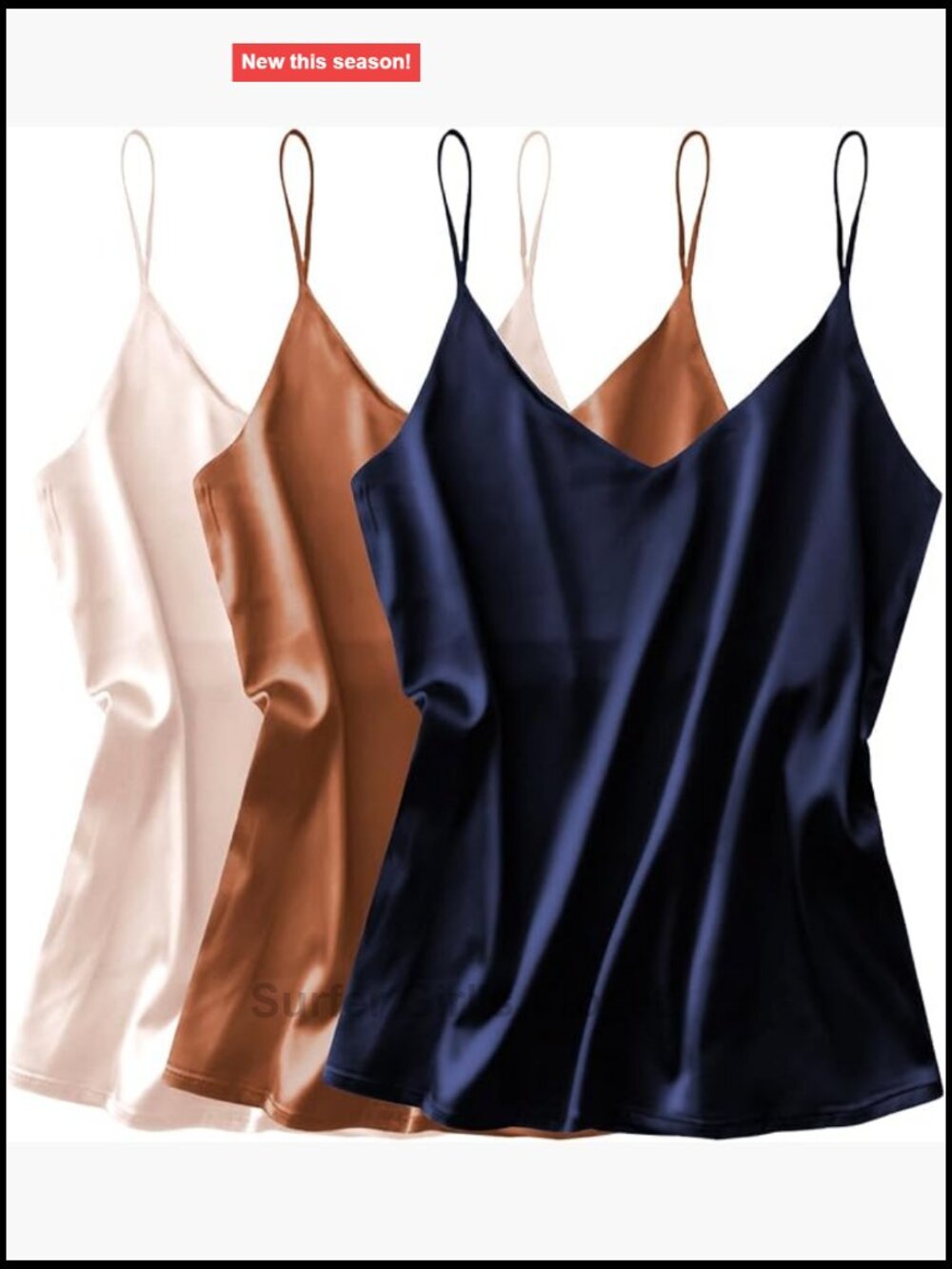 3 Pack Silk Satin Cami Tank Tops Women V-Neck Adjustable Spaghetti Strap